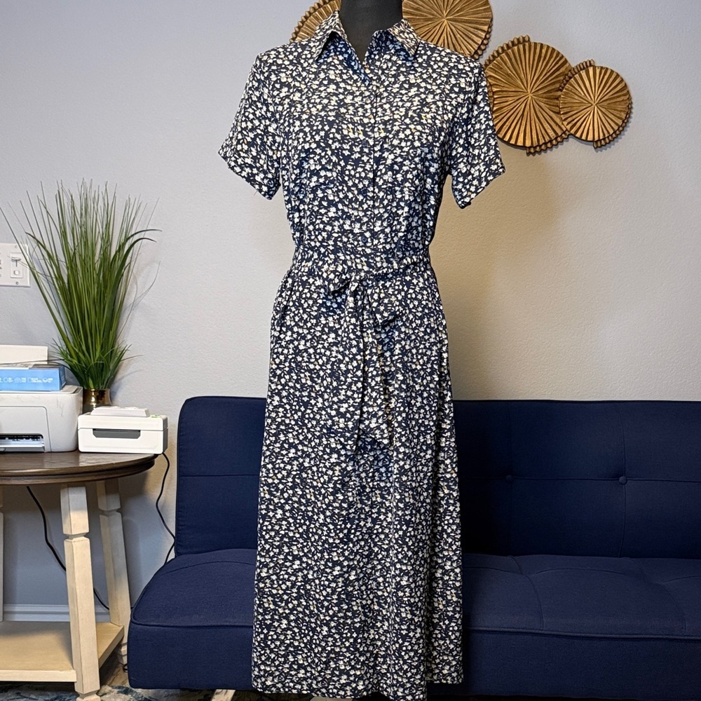 Code x Mode Floral Navy Blue Button Front Midi Dress size Small